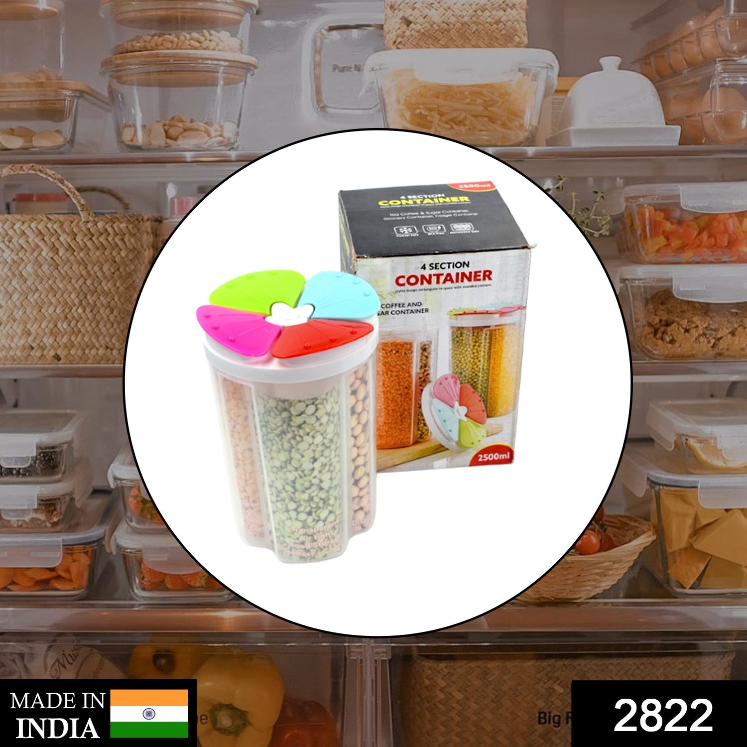 Transparent food storage container with multiple sections