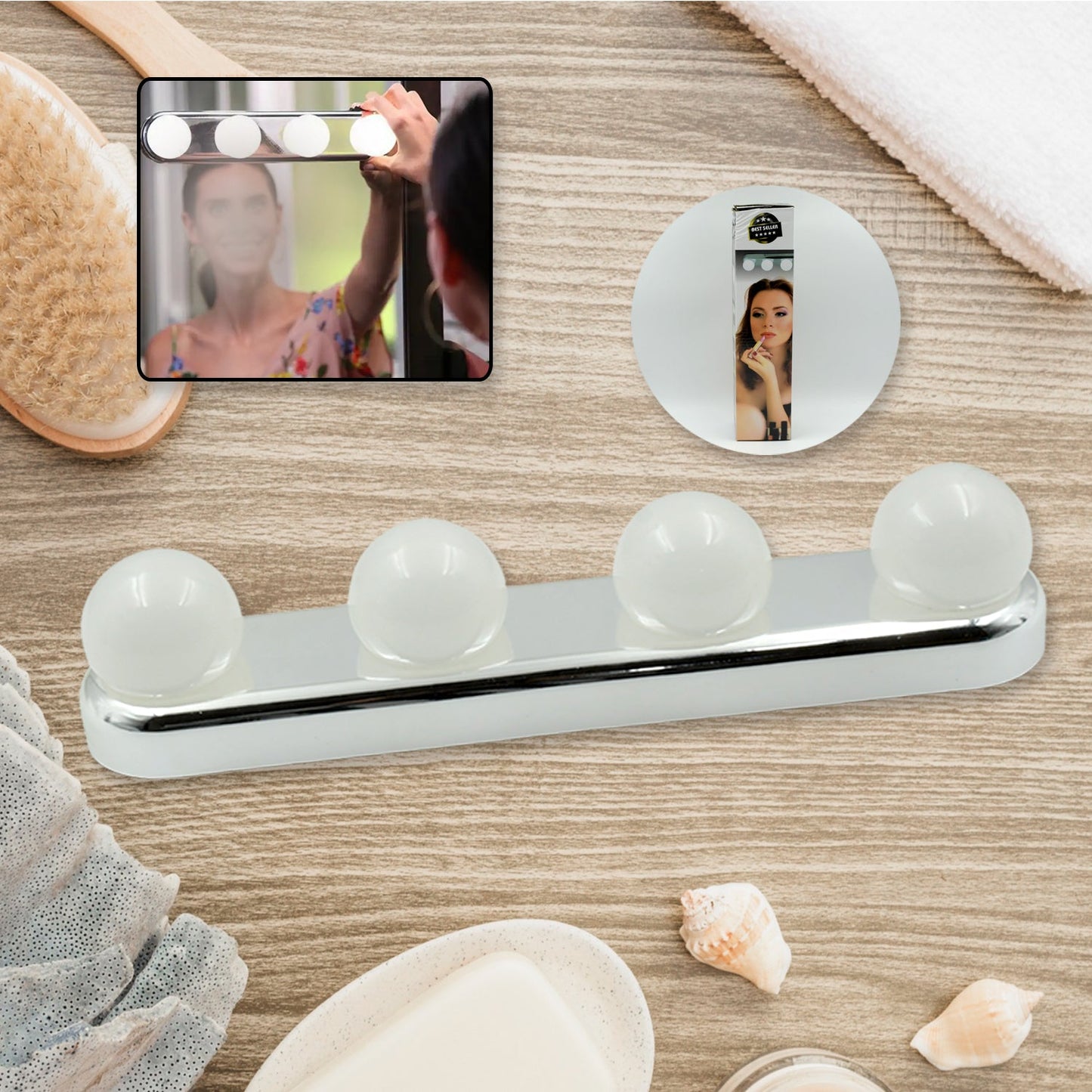 Portable makeup mirror with bright LED lights