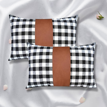 Pillow Covers, Leather & Cotton Cushion Covers (17 × 17 Inch / 1 Pair / 2 Pc)