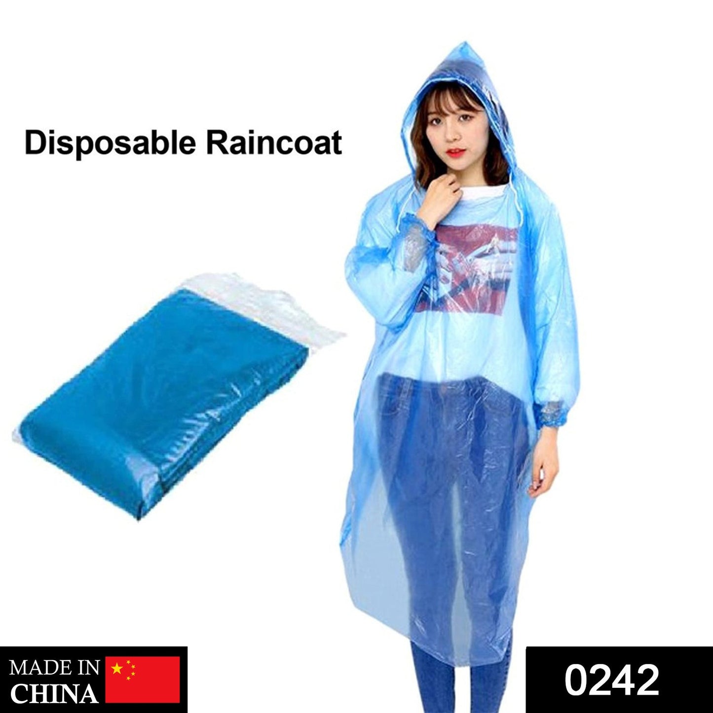 Clear disposable raincoat laid out flat