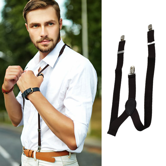 Y-shape solid color suspenders.