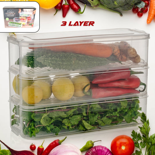 3 Fridge Storage Container, Fridge Organizer with Lid Stackable Fridge Storage Containers Plastic Freezer Storage Containers for Fish, Meat, Vegetables, Fruits, Pack of 3pcs, 1500ML Approx