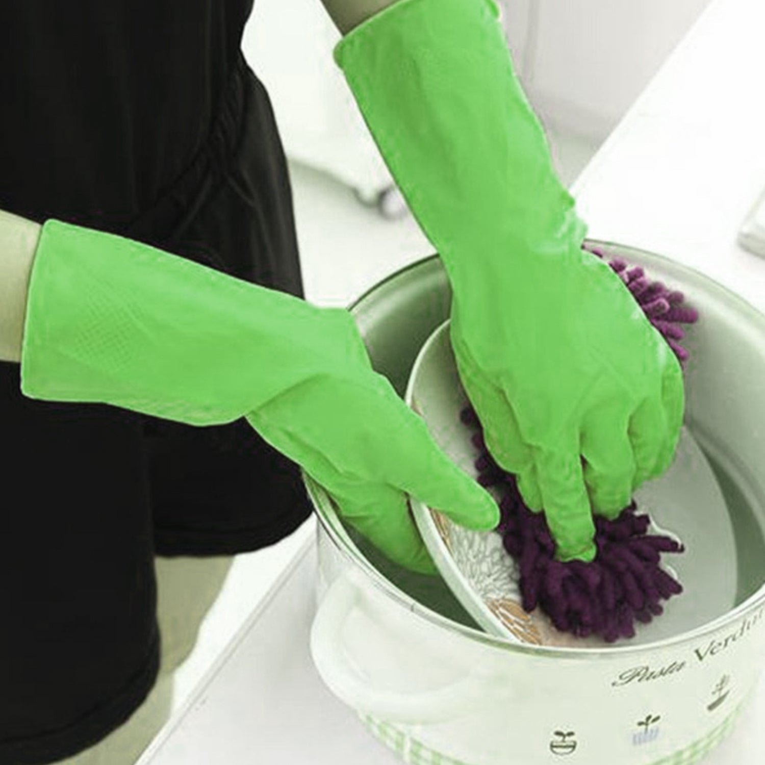 Rubber gloves for cleaning and household chores.