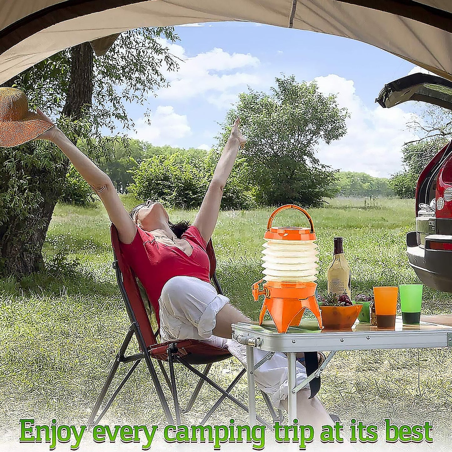 Plastic Collapsible Beverages Container with Tap Cold Drink Dispenser Folding Water Storage Water Jug Tank for Home and Outdoor Party Traveling Picnic (3.5 Litter/ Multicolor)