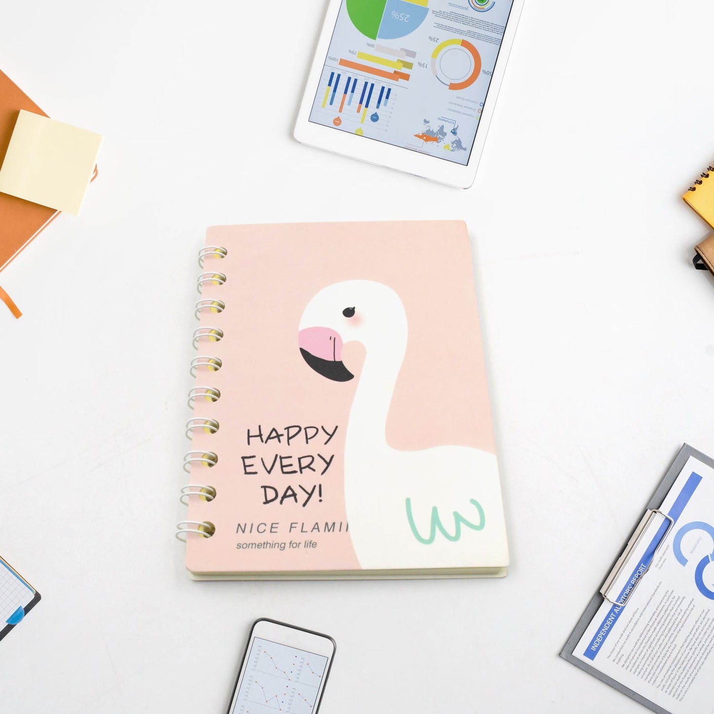 Cute flamingo journal diary, durable hardcover, 50 pages, notepad sketchbook.