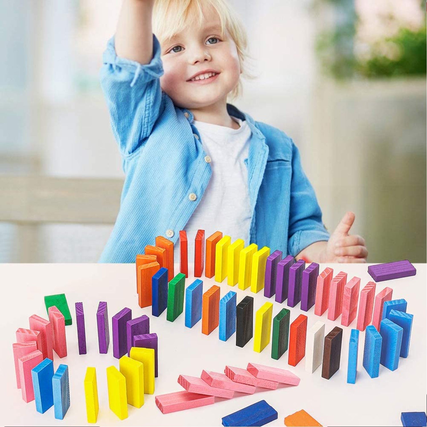 Wooden domino blocks with multicolor design