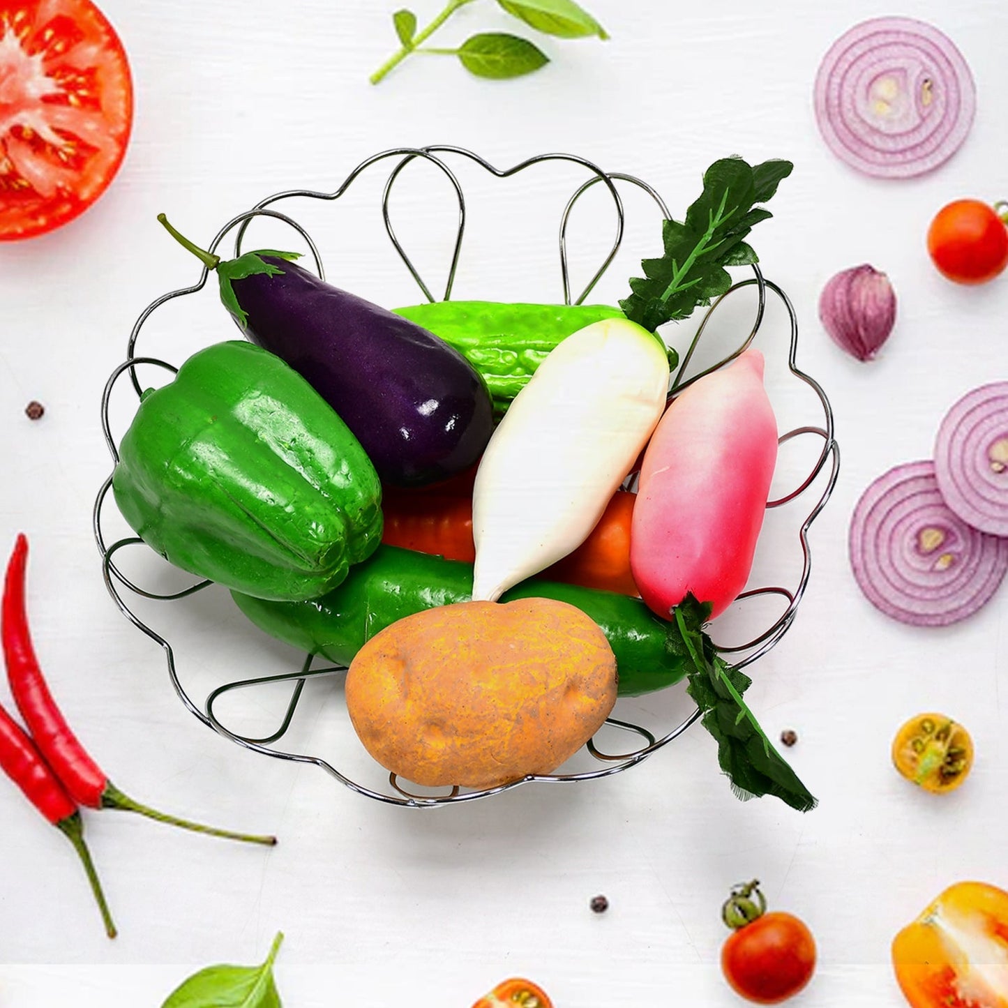 Stainless steel fruit basket with flower design