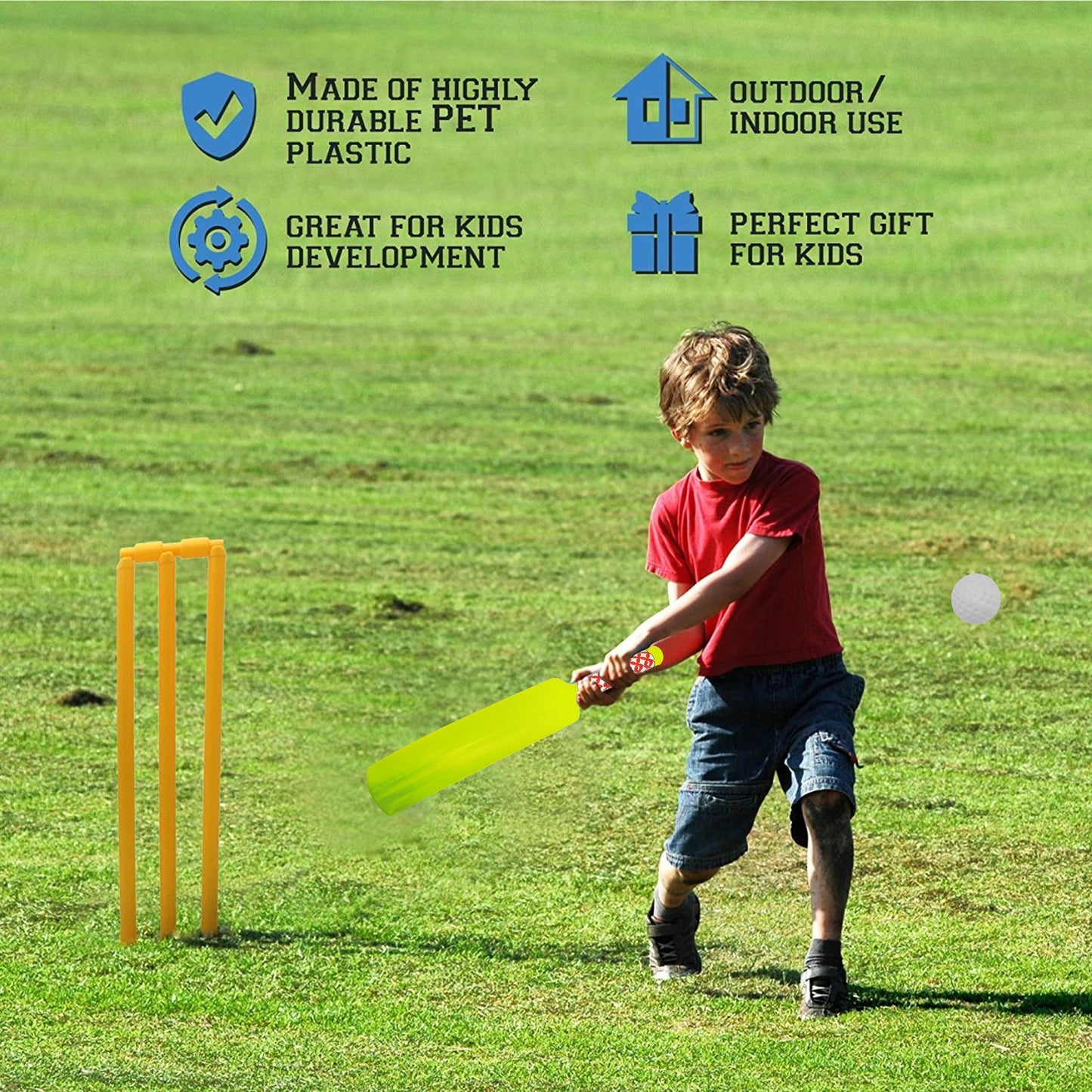 Colorful plastic cricket bat and ball set designed for boys and girls