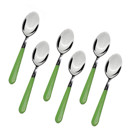 Stainless steel dining spoons set of 6 with comfortable grip handles.