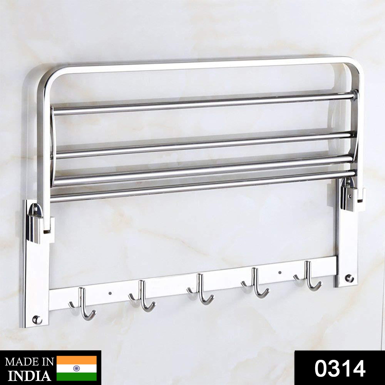 Durable stainless steel towel rack, foldable and perfect for bathrooms.