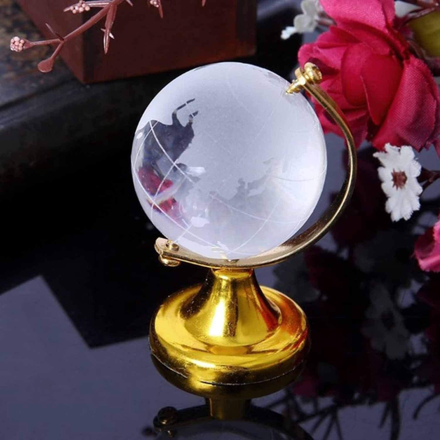 Decorative 50mm Crystal Globe with Engraved World Map and Gold Stand