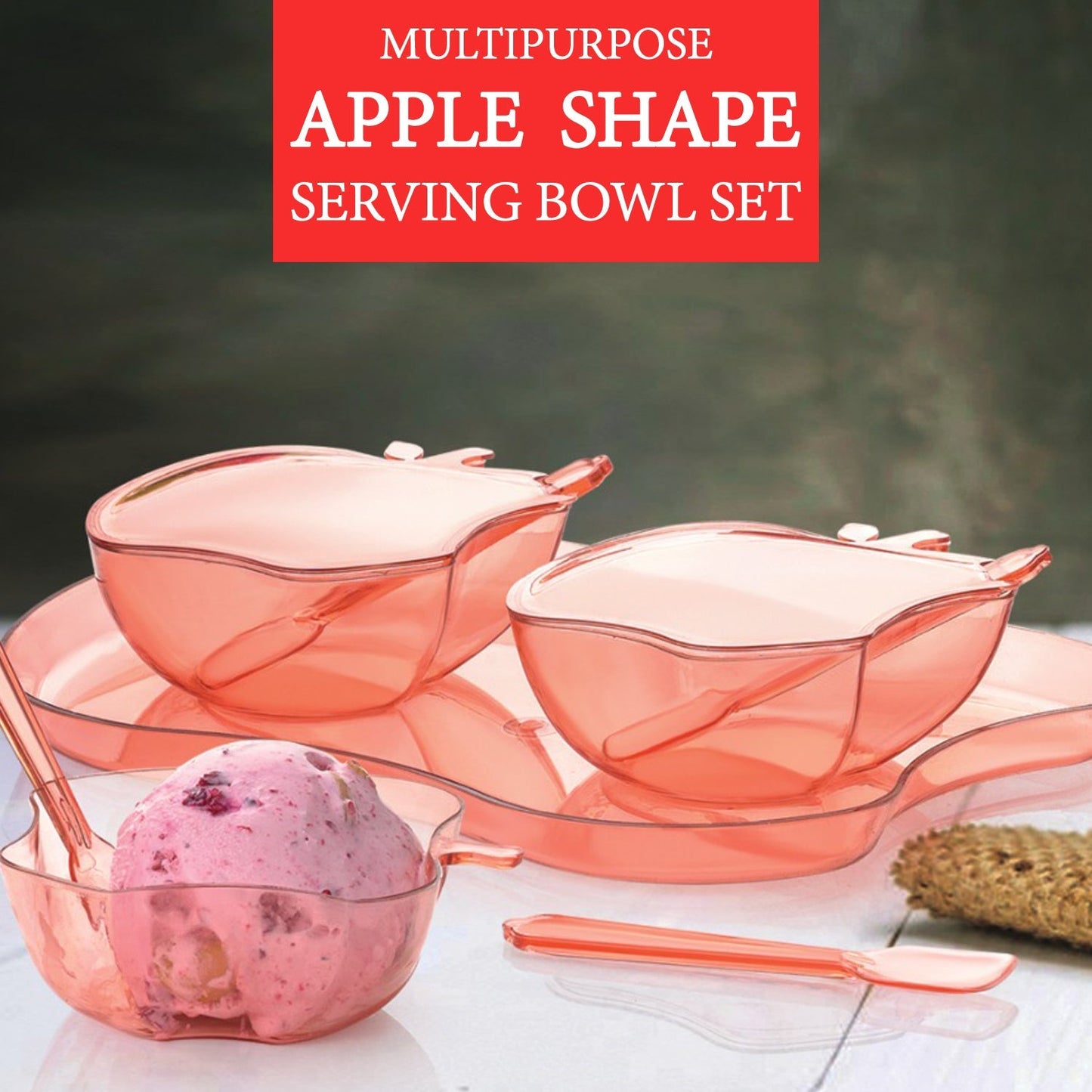 Apple shape serving set with bowl and tray for snacks