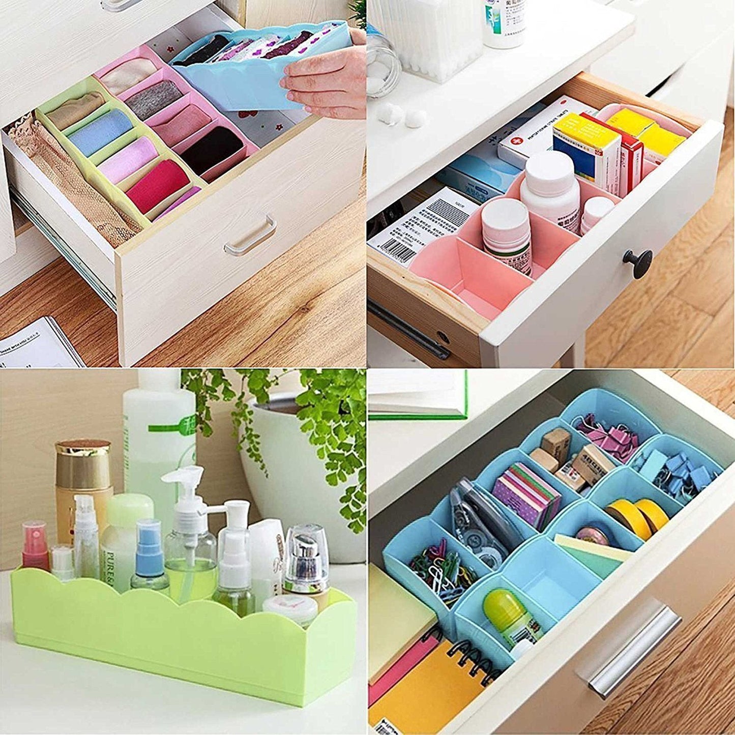 Multi-Function Desktop Drawer Storage Box Clothing Organizer 5 Grid Storage Box Underwear Socks ,Ties Organizer Box (4 Pc Set)