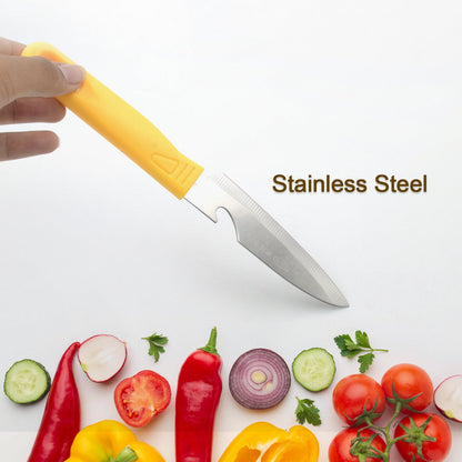 Stainless steel knife for kitchen use, with blade cover and non-slip handle