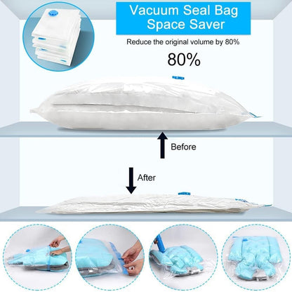 Vacuum Storage Bags with Suction Pump & Shirt clips - Vacuum Bags - Big Capacity Vacuum Seal Bags for Travel Clothes Blankets Pillows, Compression Bags | Space Saver Vacuum Storage Bags (5 Pcs Set)