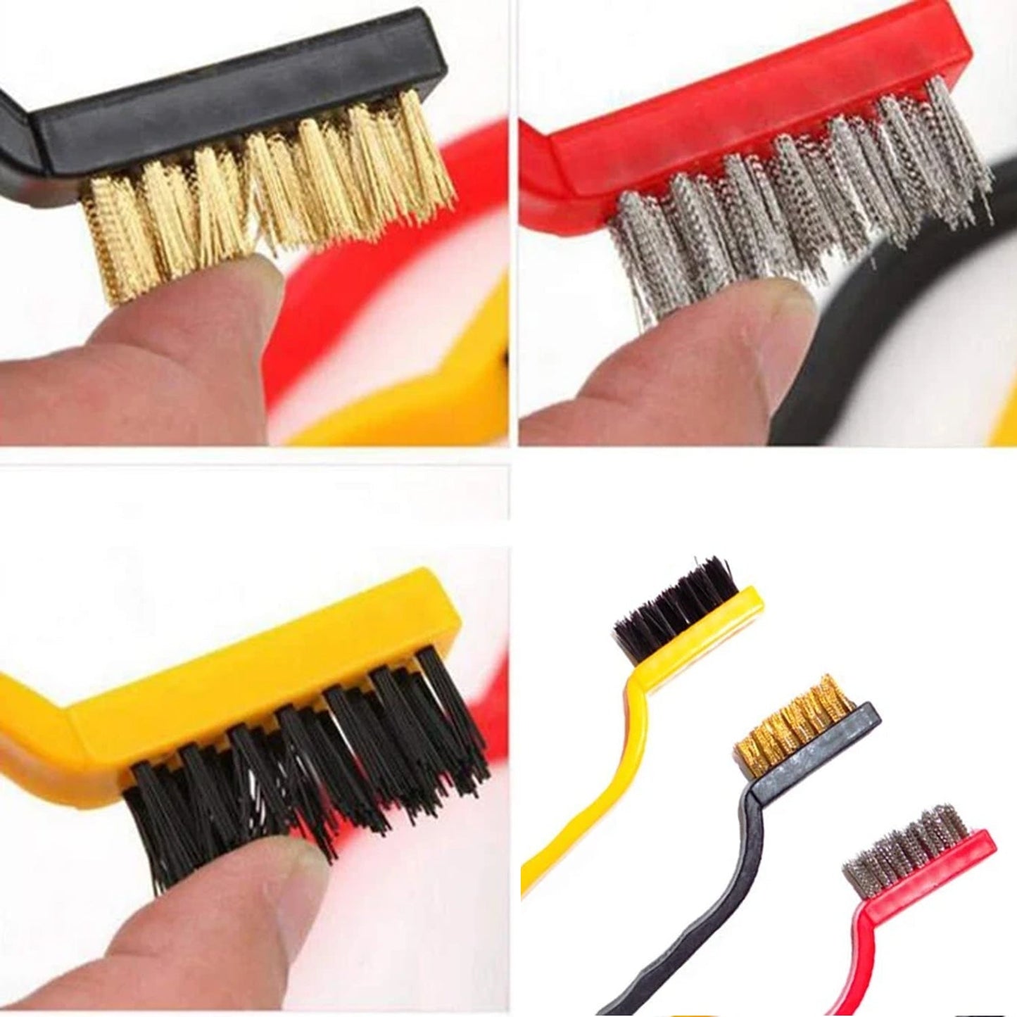 Cleaning wire brushes set with different bristle types