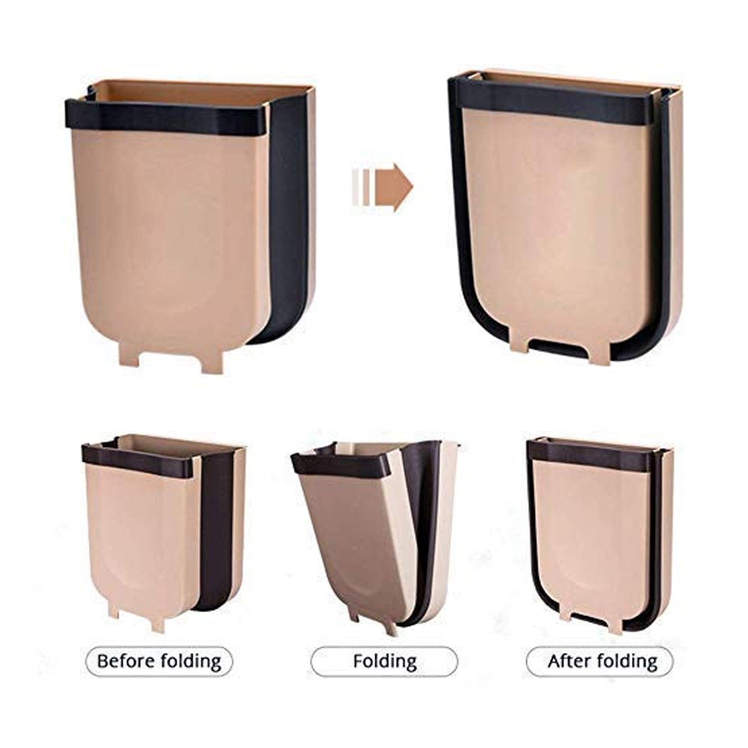 Compact trash can for door mounting, versatile use.