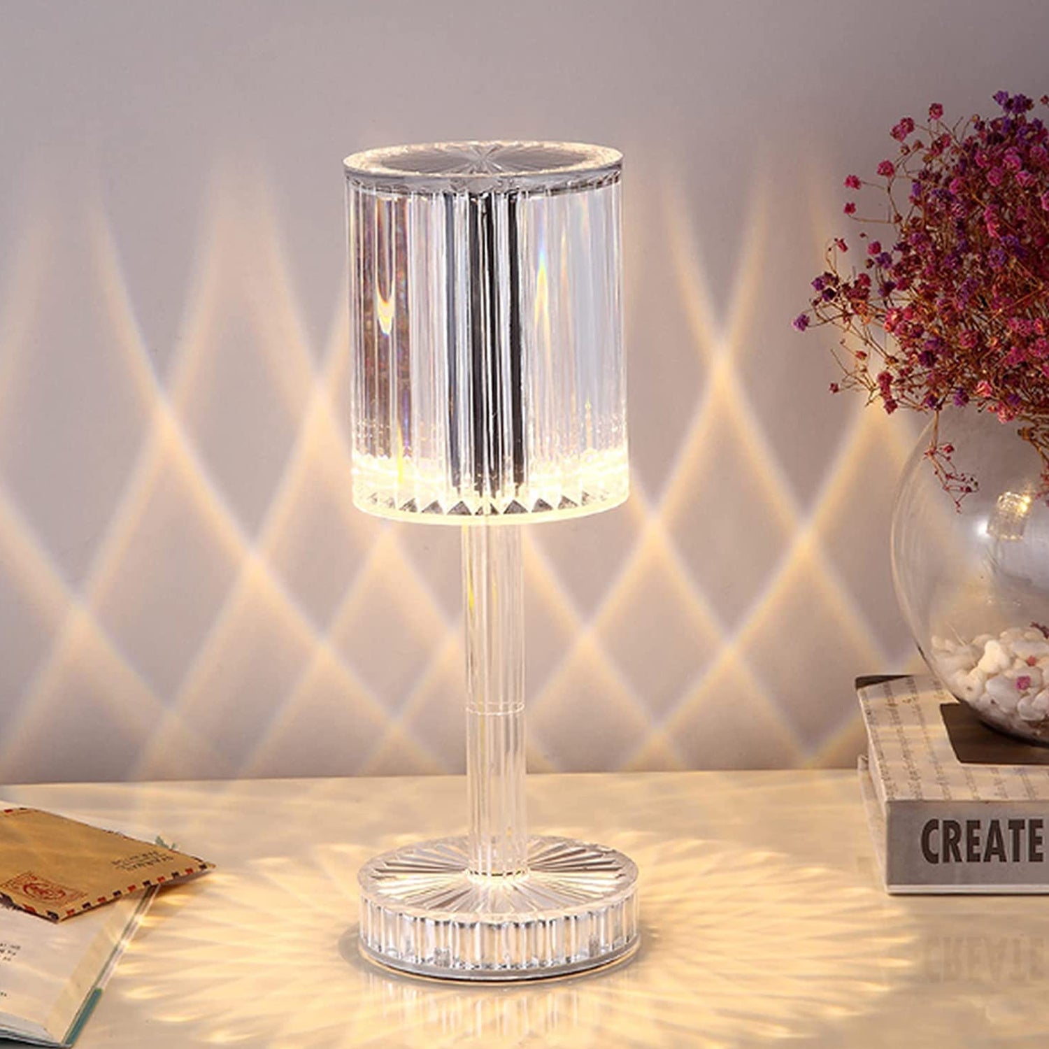 Crystal table lamp with touch control