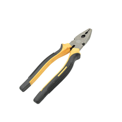 Sturdy steel combination plier with serrated jaws for cutting