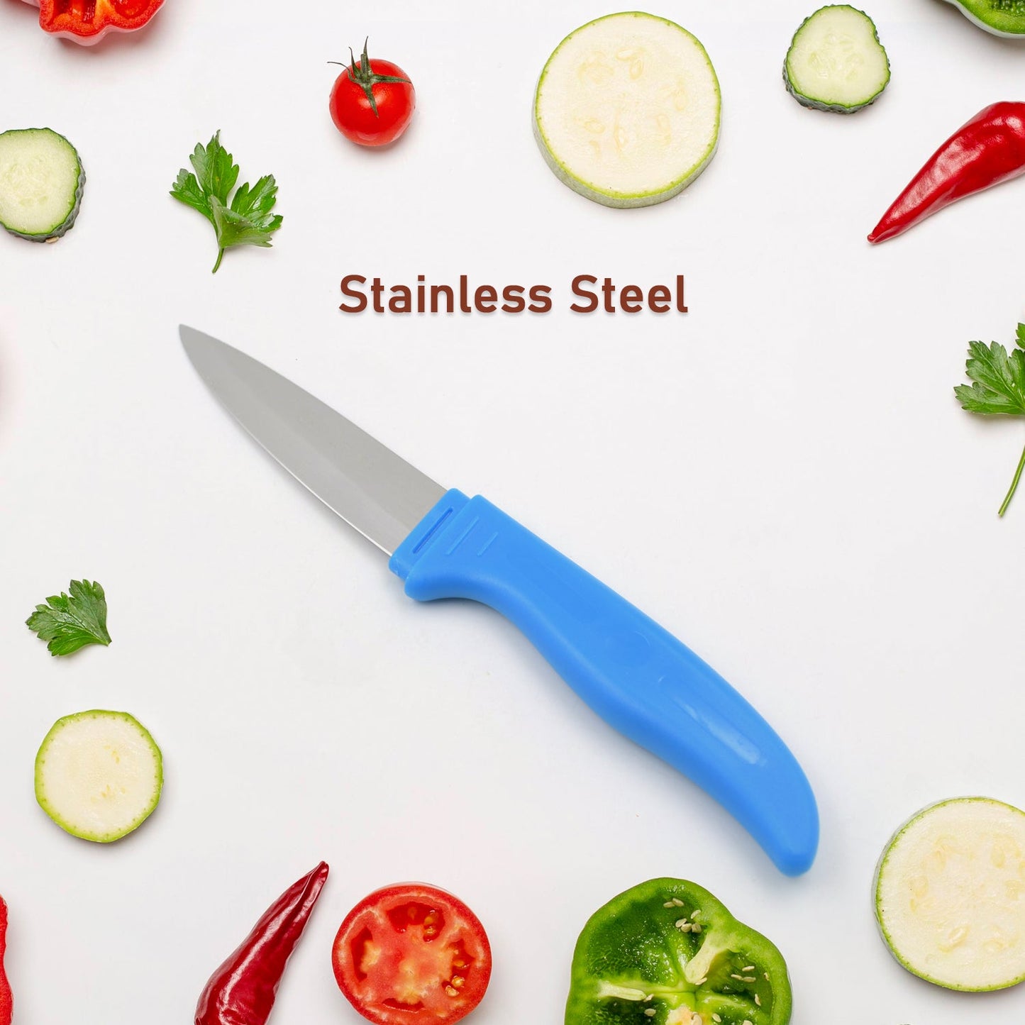 Single piece kitchen knife with non-slip handle and blade cover