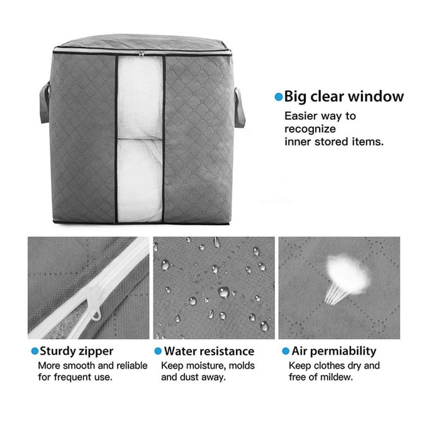 Clear window storage bag for blankets