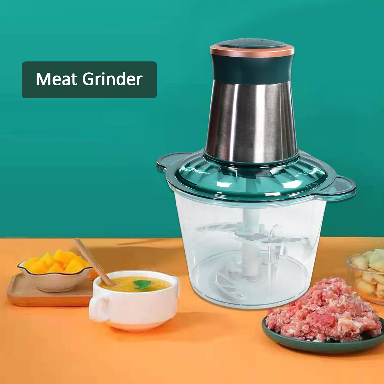 Stainless steel electric grinder with bowl for meat and vegetable chopping