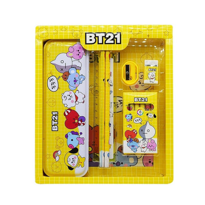 12-piece stationery kit for kids, includes metal pencil box and sharpener