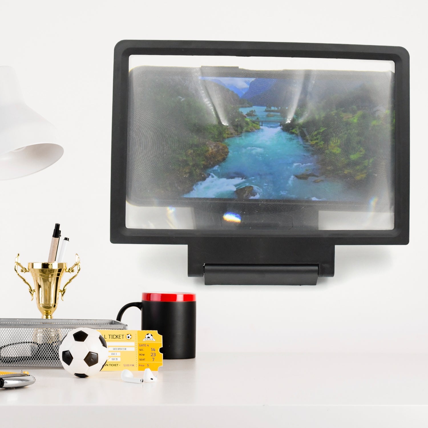 Screen magnifier with holder bracket, perfect for watching videos on the go