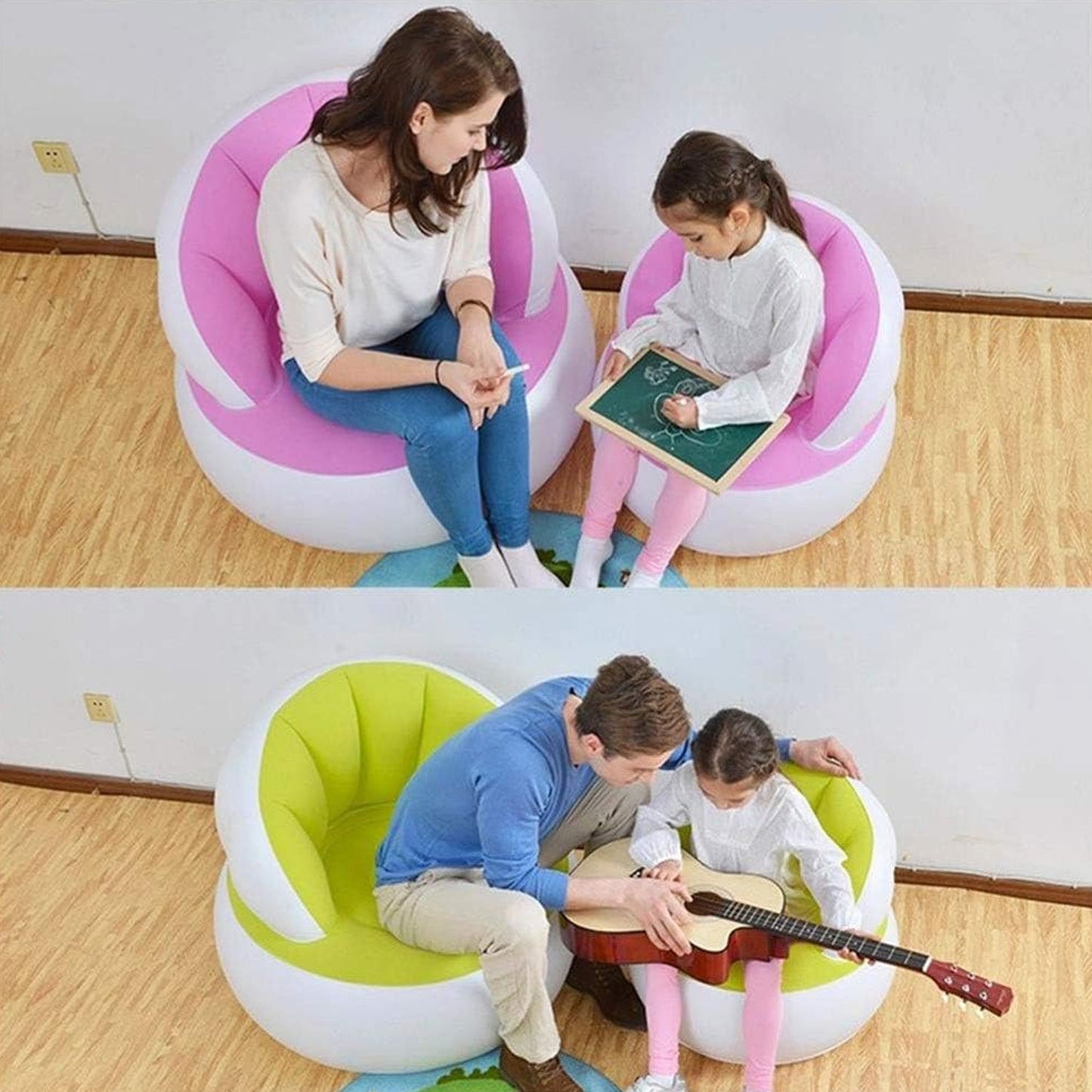 Kids inflatable sofa chair with backrest & Foot Air Pump with Hose (1 Set / 85x74 Cm Approx)