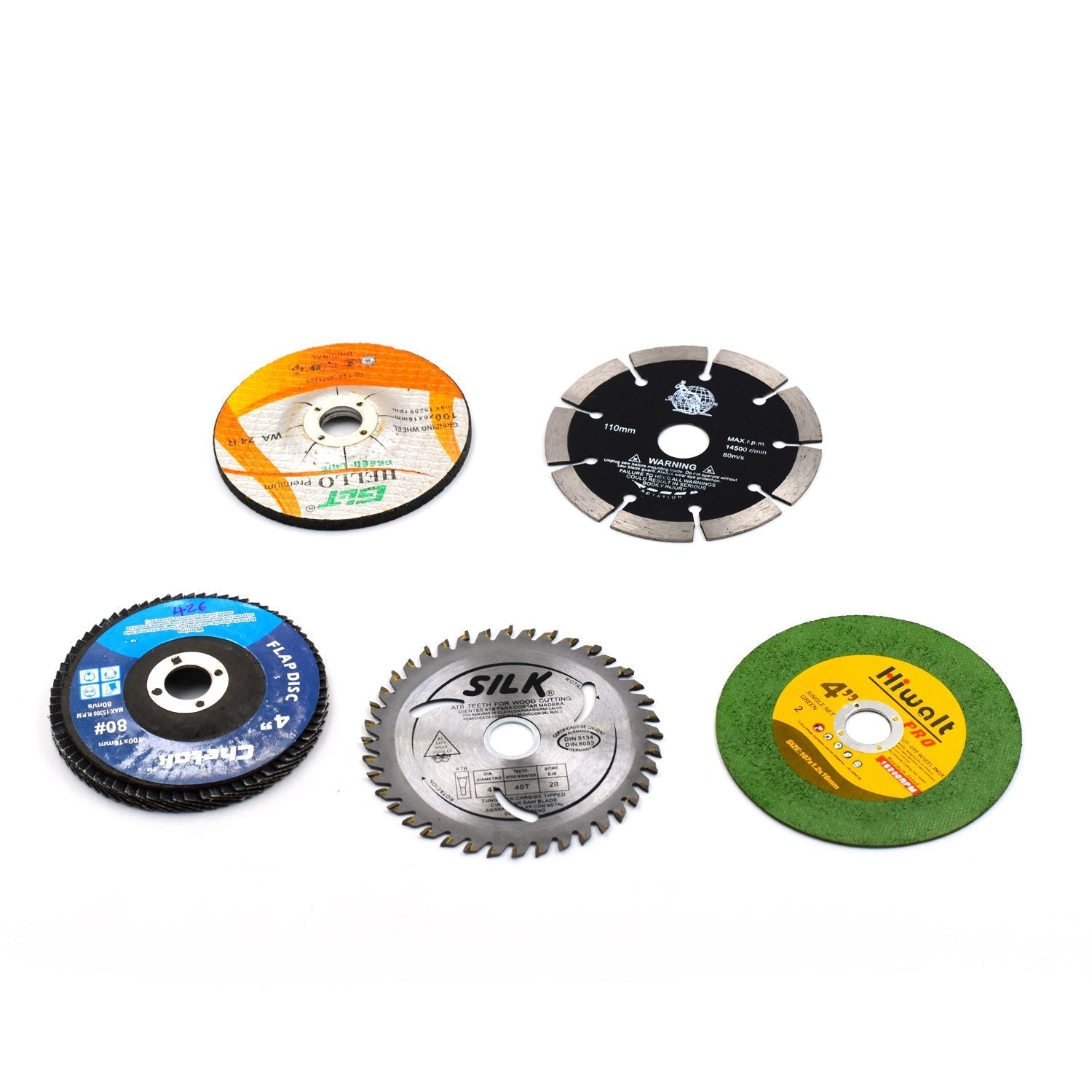 Versatile grinding wheel set, 5 pieces, for various materials.