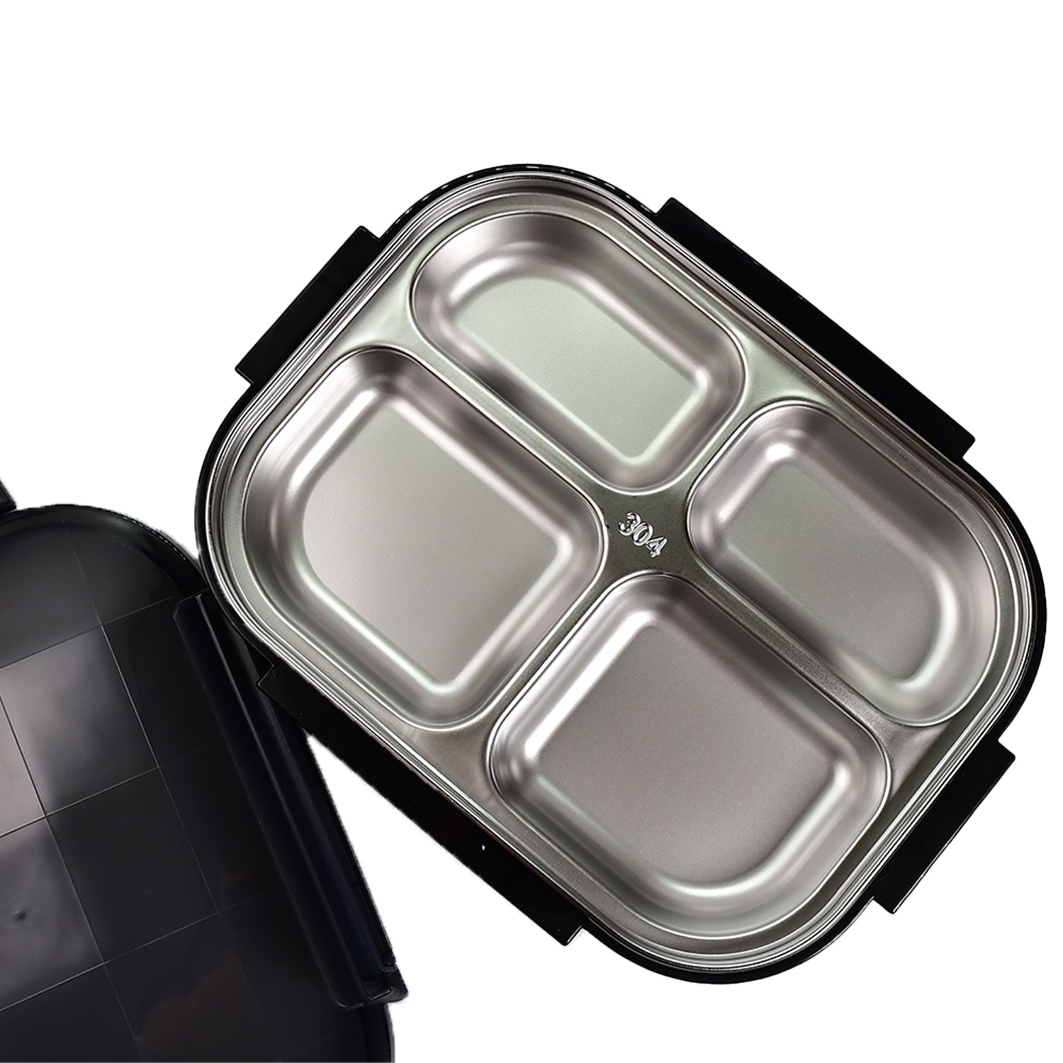 Black transparent lunch box with 4 compartments for kids and adults