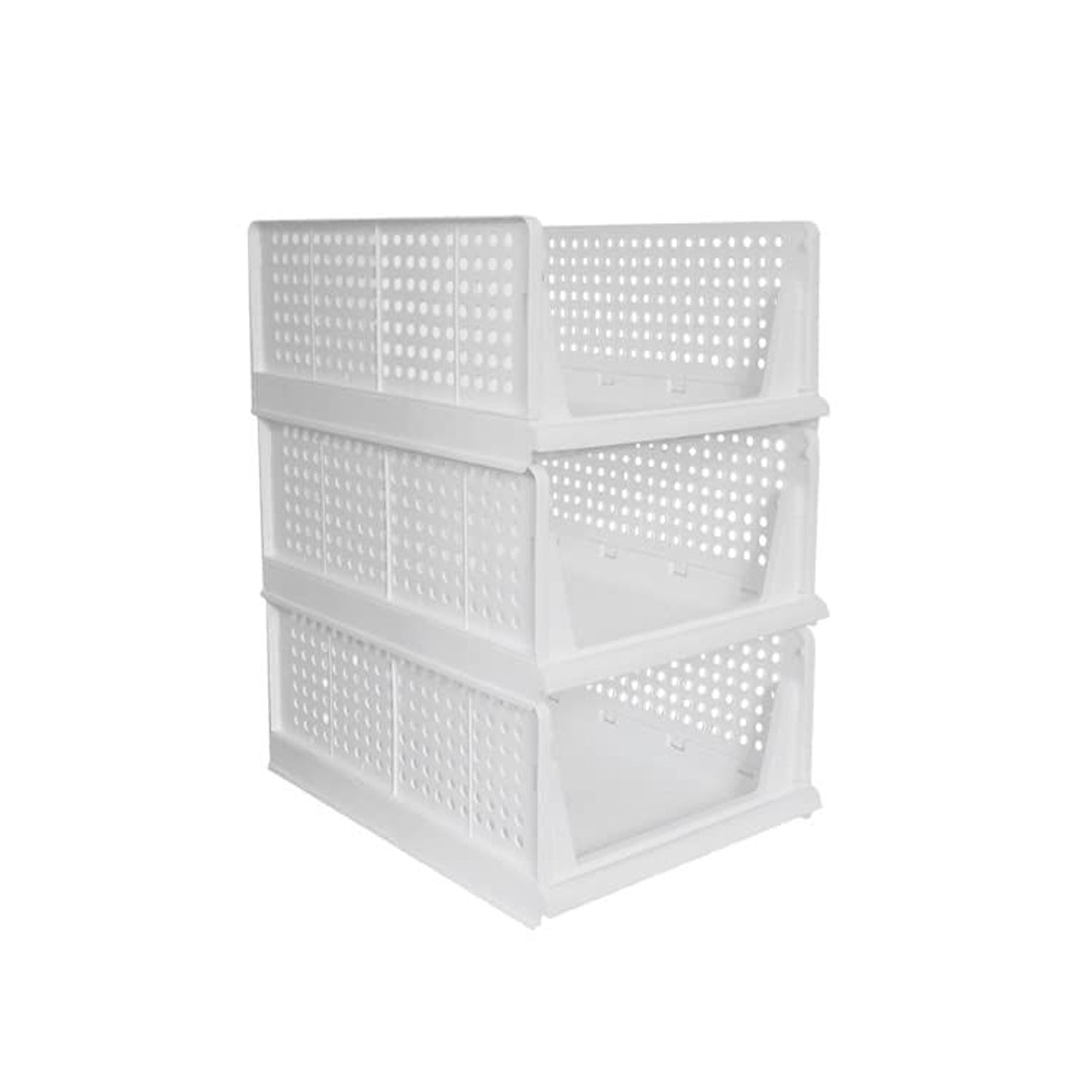 Stackable 3-layer closet organizer for efficient clothing storage.