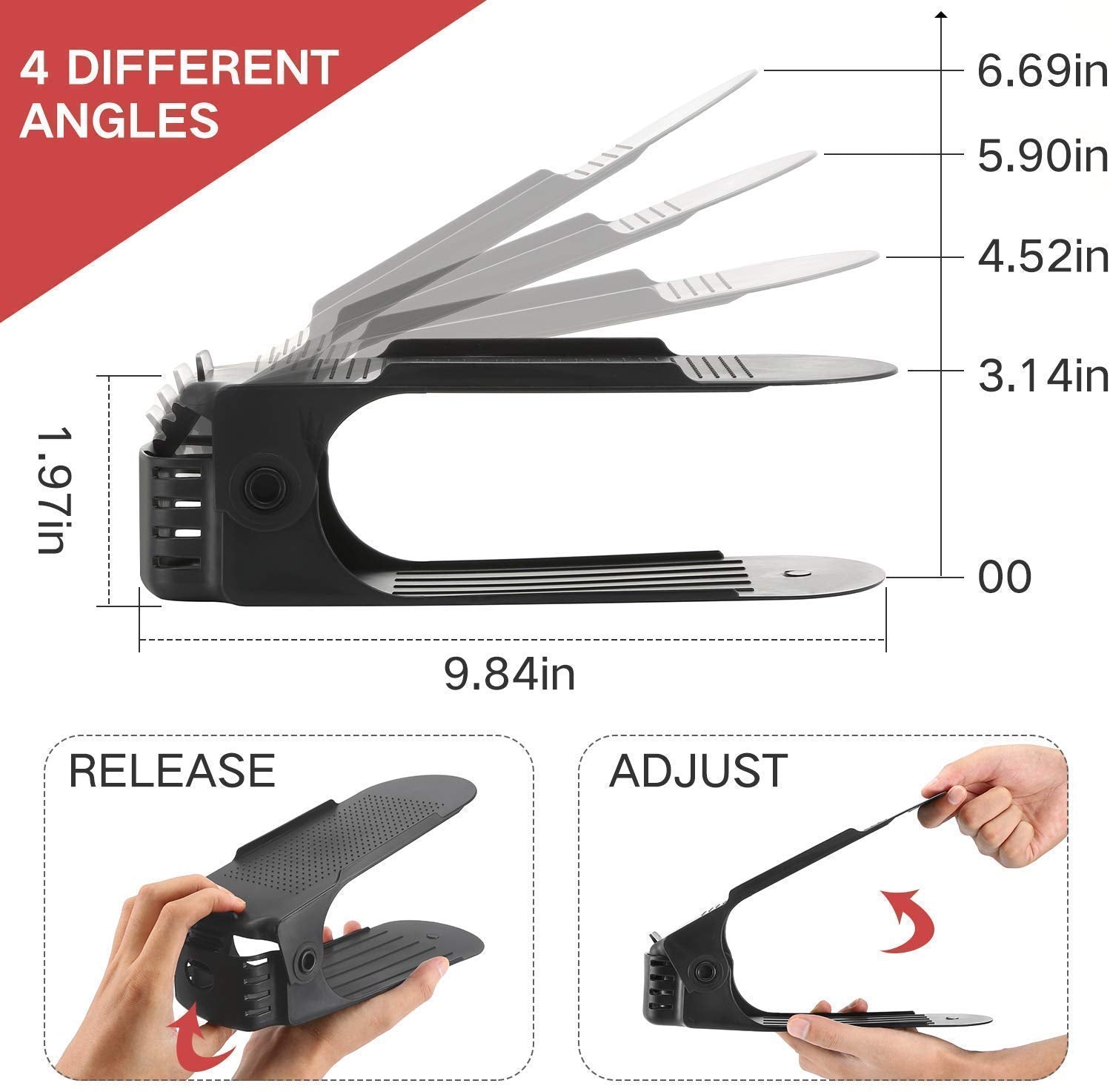 Adjustable folding shoe slots for organizing shoes efficiently.