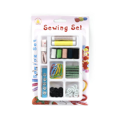 Portable 62 Pc sewing set with organized compartments for easy use at home or on the go.