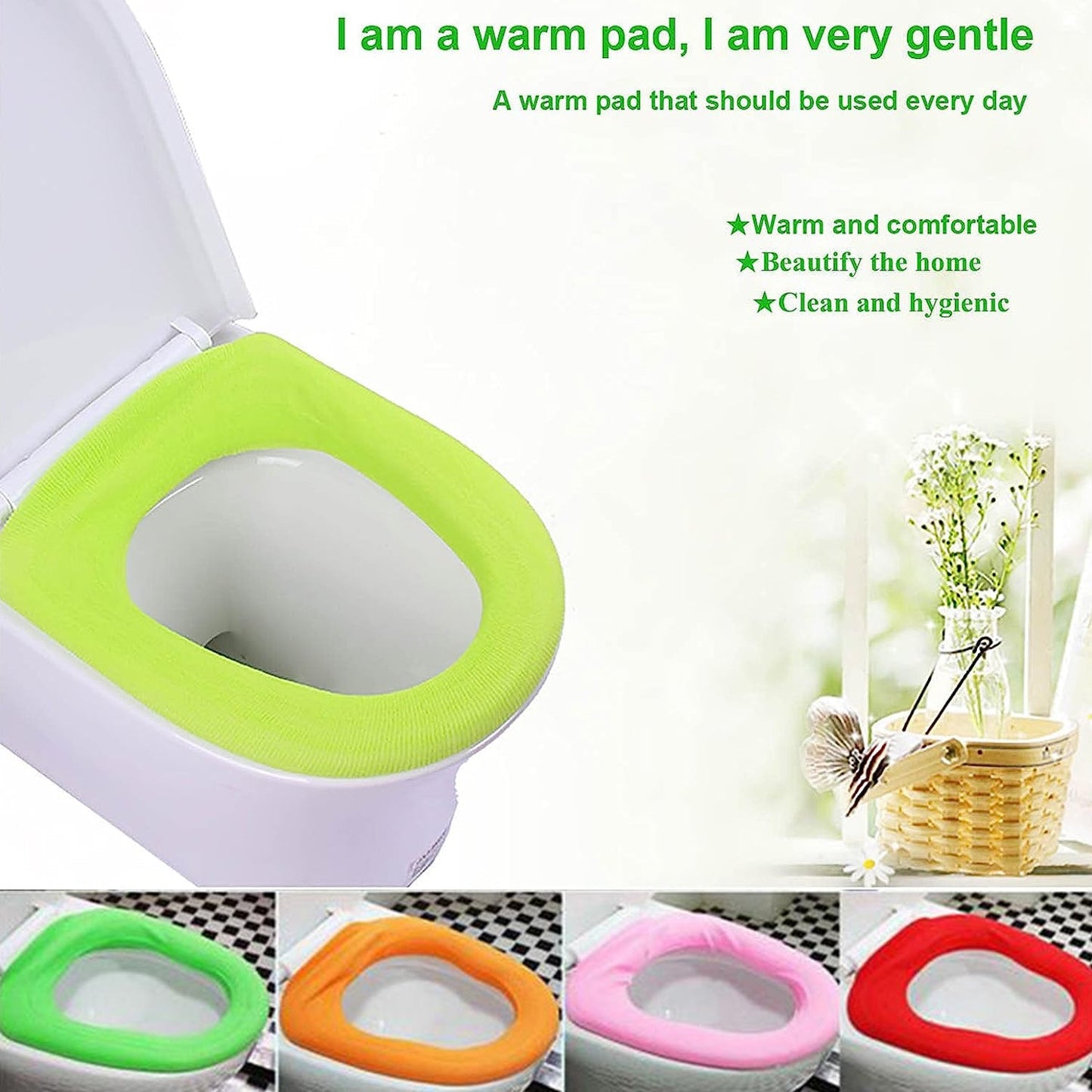 Bathroom Soft Thicker Warmer Stretchable Washable Cloth Toilet Seat Cover Pads (1pc)