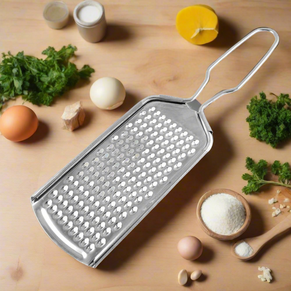 Versatile stainless steel grater designed for nutmeg, cheese, and zesting tasks in the kitchen.