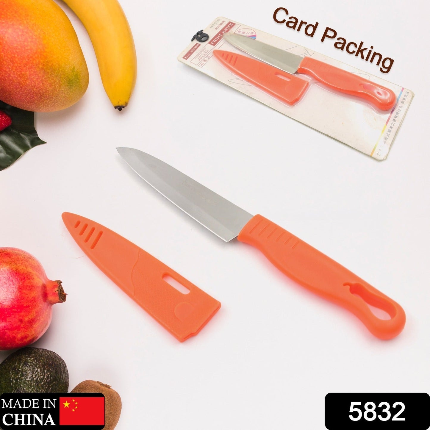 Kitchen knife with stainless steel blade, non-slip handle, and protective cover