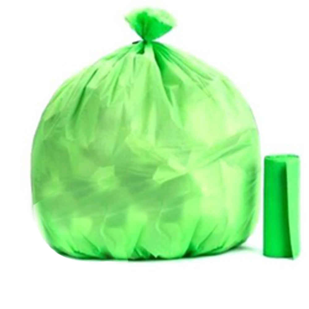 Environmentally safe green trash bags (24" x 32").