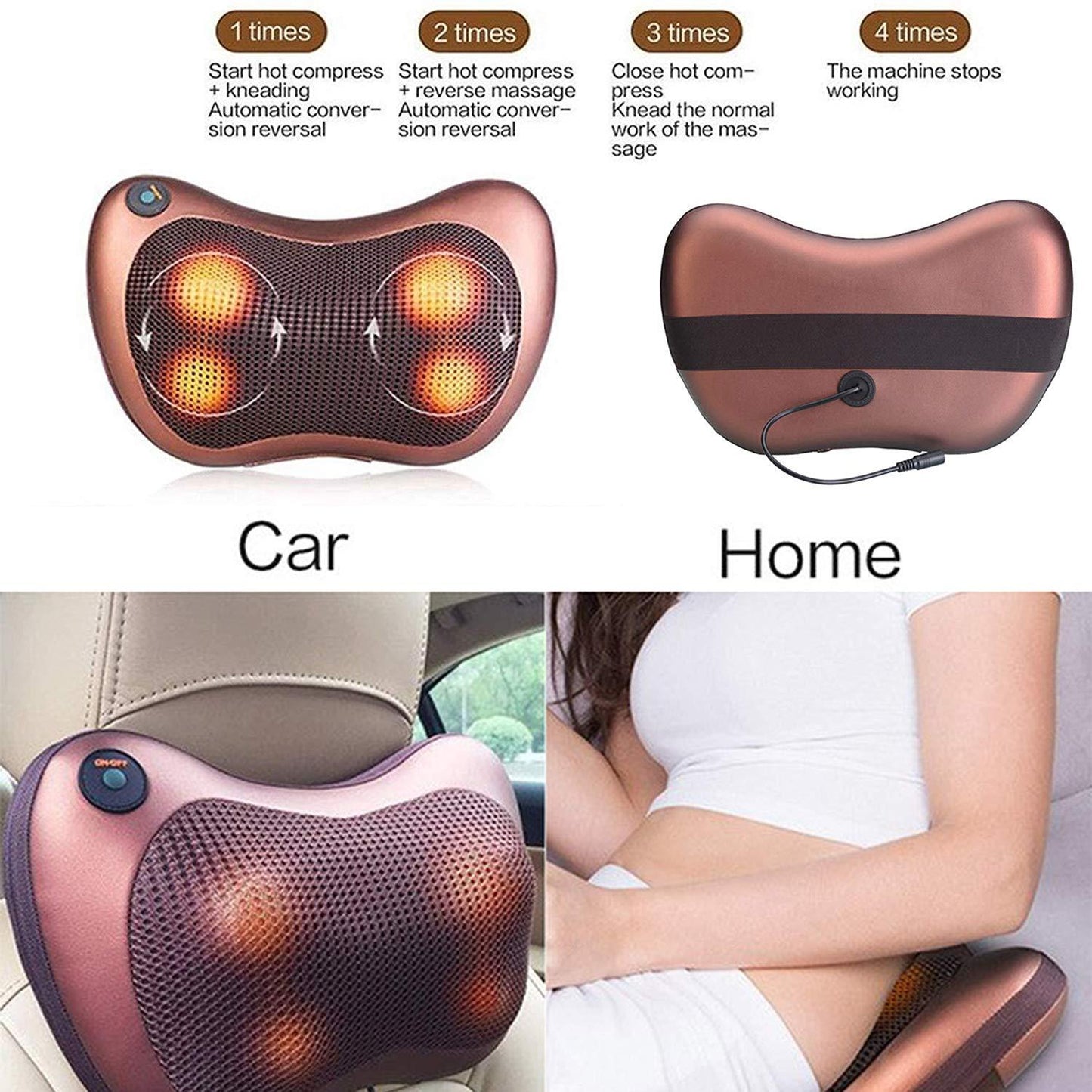 Massage pillow with soothing heat and massage function.