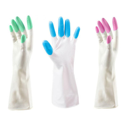 Flock-lined rubber cleaning gloves, perfect for protecting hands while washing.