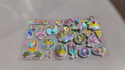 Girls Cartoon Design Adhesive 3D Stickers (1 Sheet / 19×12 Cm)