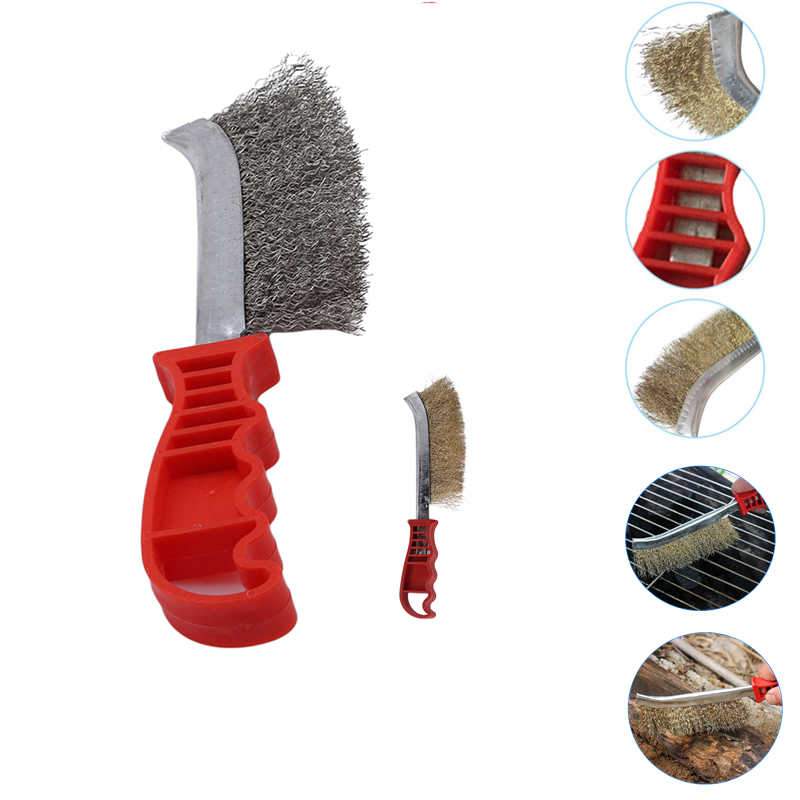 Hand brush for cleaning with stainless steel wires.