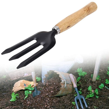 Complete set of gardening tools including shovel and rake.