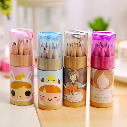 Colored pencils with Kawaii pencil sharpener