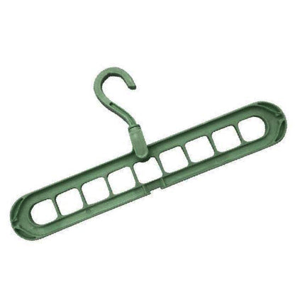 Plastic wardrobe hangers with nine holes and anti-skid feature.