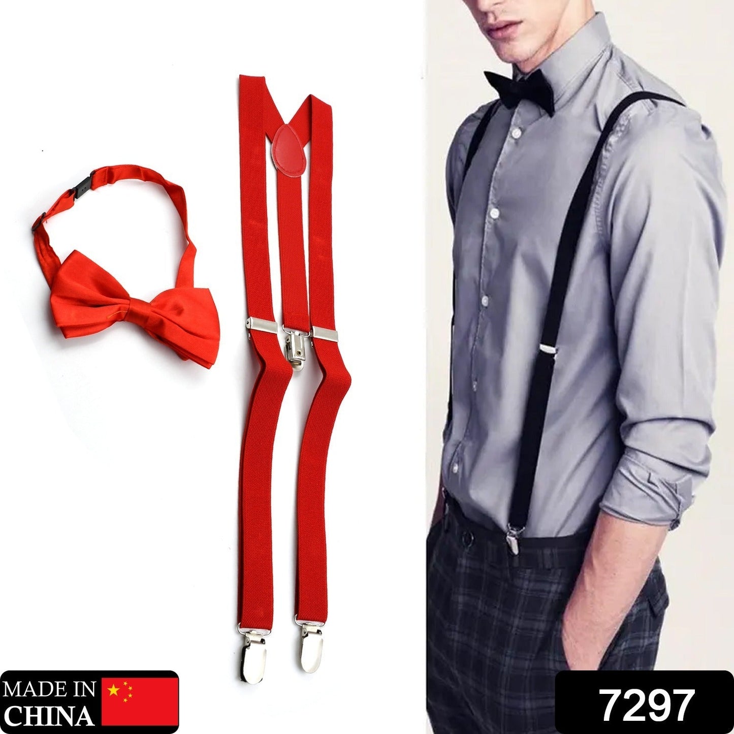 Elastic Y-back suspenders for men, button design, available in various colors and sizes.