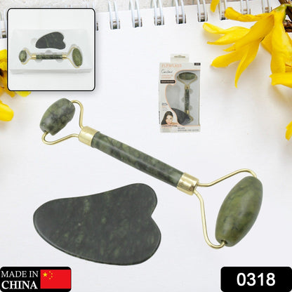 Gua Sha Stone and Anti Aging Jade Roller Massager for Face Massage Natural Face Skincare Massager & Face Roller Massager for Women | Face Shaper Jade Roller and Gua Sha Set for Glowing Skin, Gym Equipment