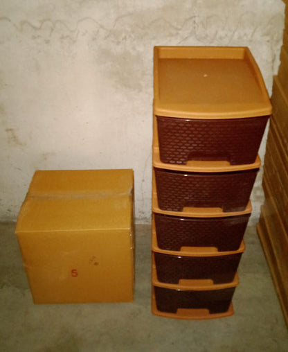 Brown plastic modular drawer system