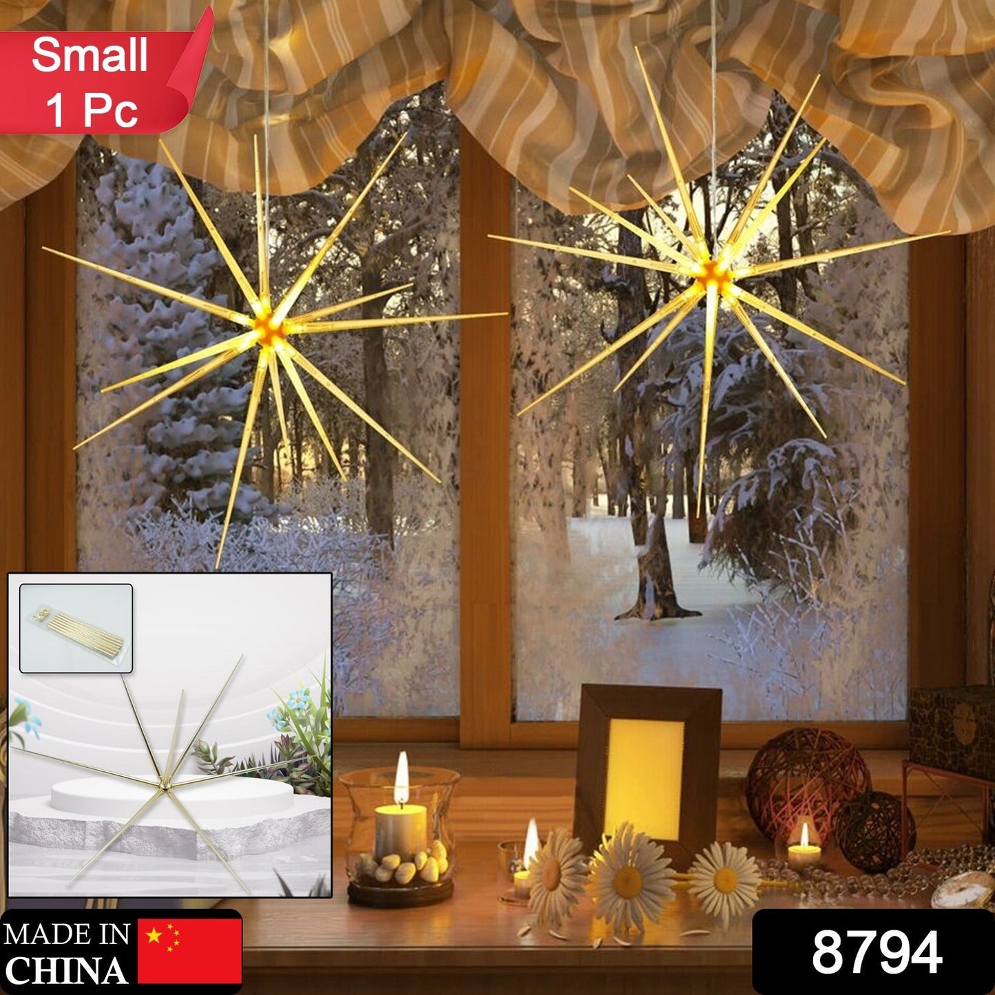 3D Gold Star Hanging Decoration Star, Acrylic Look  Hanging Luminous Star for Windows, Home, Garden Festive Embellishments for Holiday Parties Weddings Birthday Home Decoration (Small)