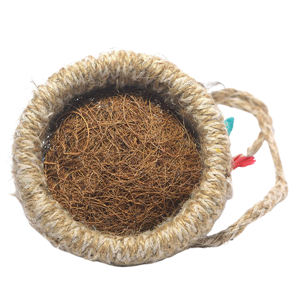 Jute bird's nest hanging decor, with a brown box